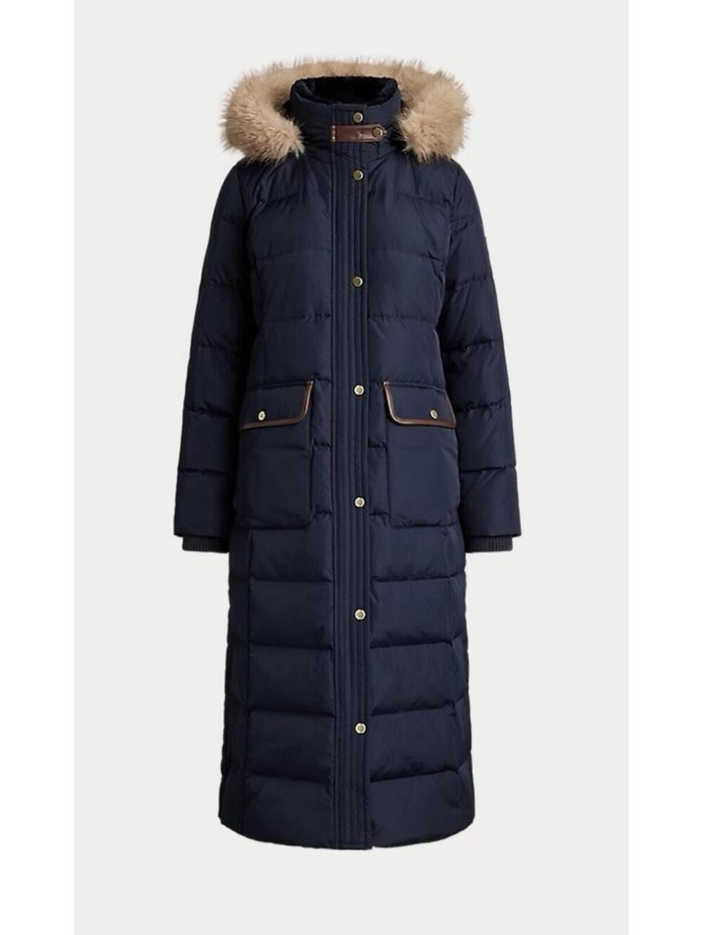 New Lauren Ralph Lauren Quilted Down Longline Coat In Blue Size M $390